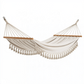 Hängematte 200 x 100 cm Baumwolle Beige mit Holzstäben Boho Garten