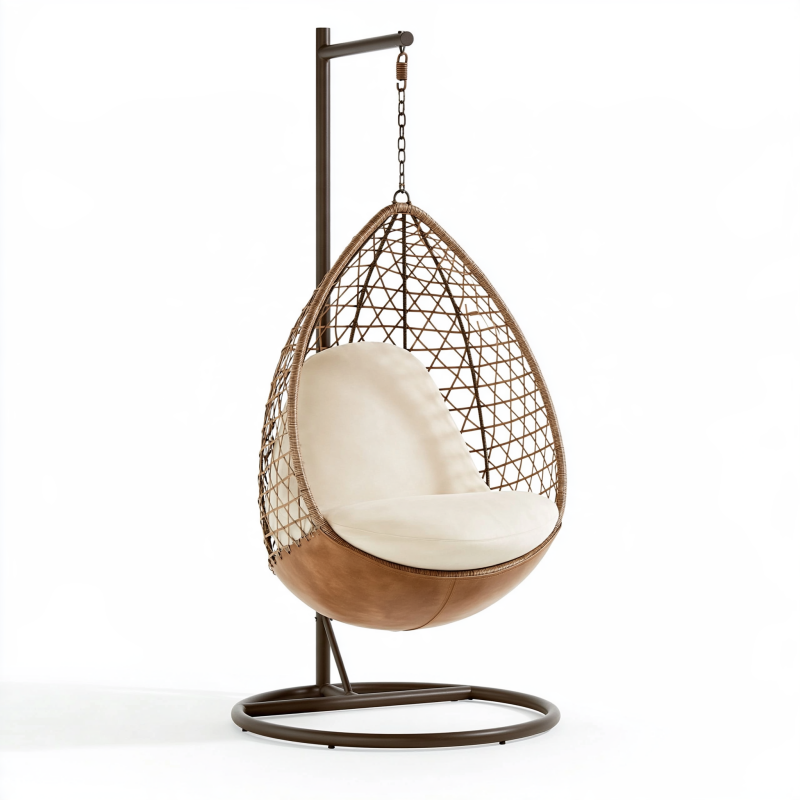 Hängesessel 100 x 100 x 195 cm Braun Creme mit Metallgestell Rattanoptik
