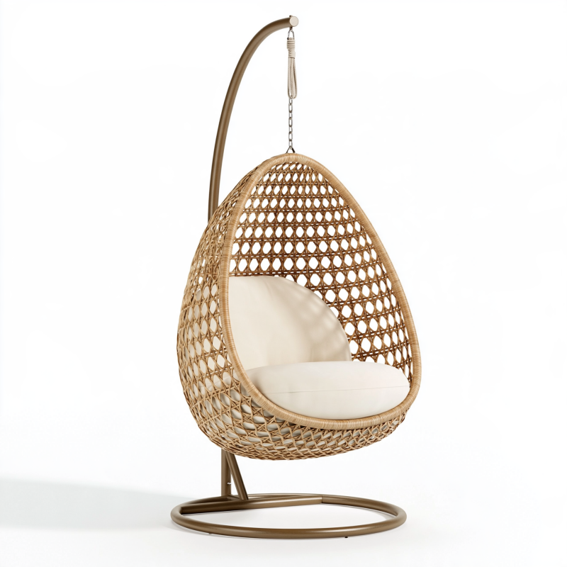 Hängesessel 105 x 105 x 195 cm Geflecht Beige mit Metallgestell für Innenbereiche