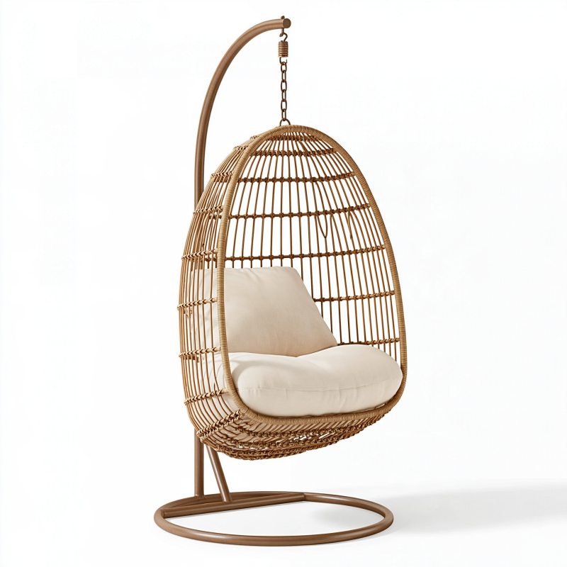 Hängesessel 105 x 105 x 195 cm Rattan Braun mit Metallgestell im Boho-Stil