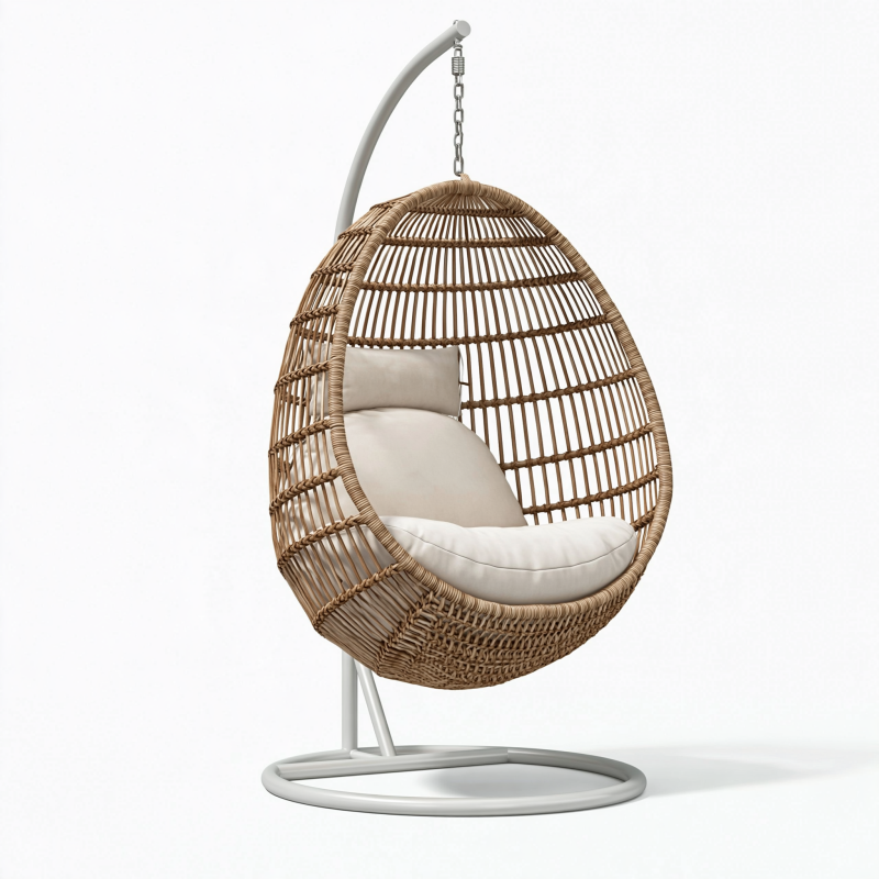 Hängesessel 105 x 105 x 195 cm aus Rattan Natur mit Metallgestell - freistehend