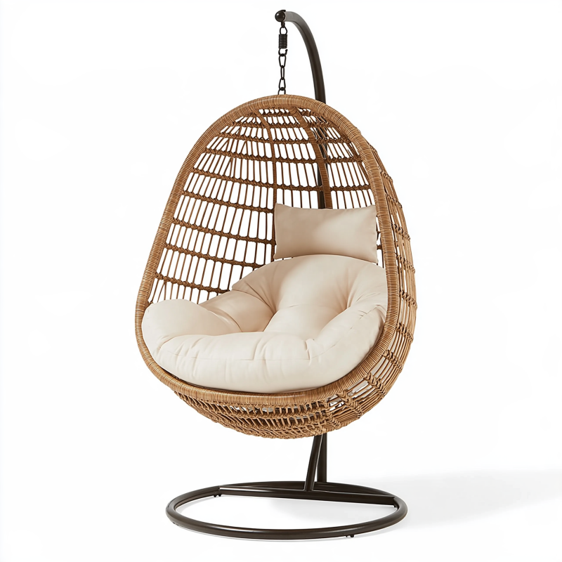 Hängesessel 105 x 105 x 195 cm Rattan Braun mit Metallgestell für Innenbereich Boho