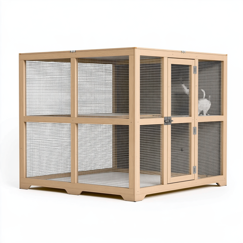 Katzengehege 120 x 60 x 120 cm Holz Natur mit Metallgitter für den Innenbereich