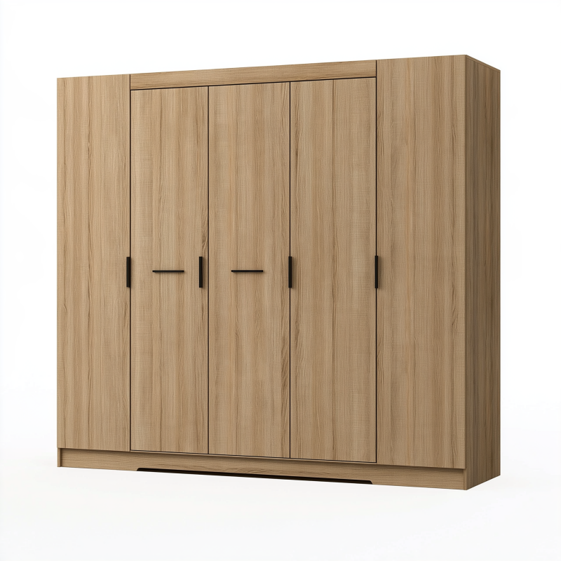 Kleiderschrank 200 x 60 x 200 cm Holzwerkstoff Eichefarben mit 4 Drehtüren Modern