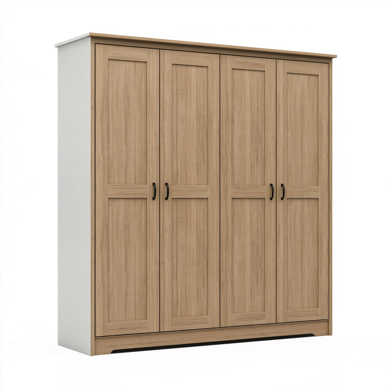 Kleiderschrank 200 x 60 x 200 cm Holzwerkstoff Eiche Weiß vier Türen moderner Stauraum