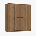 Kleiderschrank 160 x 60 x 200 cm Holzwerkstoff Eichebraun mit 4 Türen und schwarzen Griffen