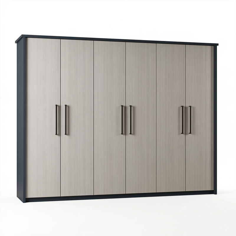 Kleiderschrank 240 x 60 x 200 cm Holzwerkstoff Hellgrau/Dunkelgrau mit 6 Türen im modernen Stil