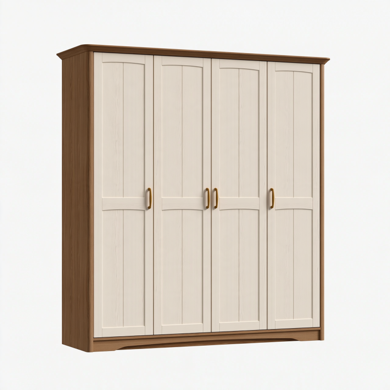 Kleiderschrank 200 x 60 x 200 cm Holzwerkstoff Creme/Braun Landhausstil mit vier Türen
