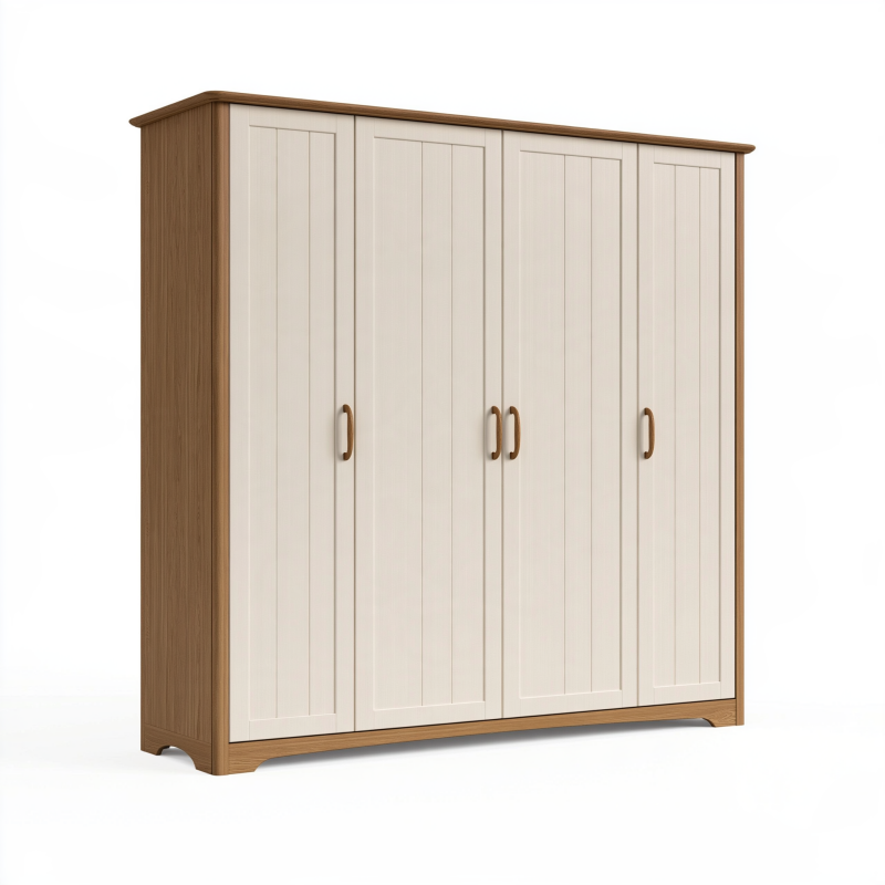 Kleiderschrank 200 x 60 x 200 cm Holzwerkstoff Weiß Braun Landhausstil mit vier Türen