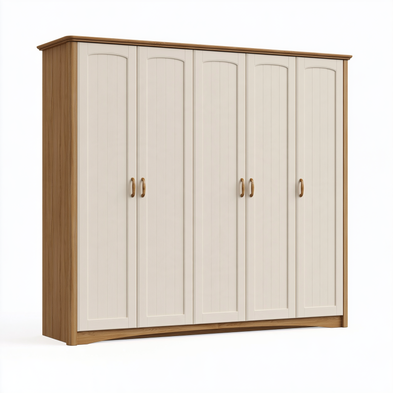 Kleiderschrank 250 x 60 x 220 cm Holzwerkstoff Cremebraun mit 5 Türen Landhausstil
