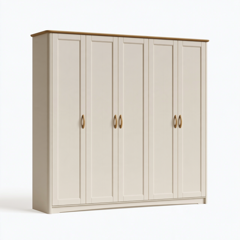 Kleiderschrank 180 x 60 x 200 cm Holzwerkstoff Cremebraun mit 5 Türen im Landhausstil