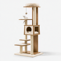 Kratzbaum 60 x 60 x 180 cm aus Holz in Naturbeige mit Sisal und Höhlen