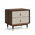 Nachttisch 60 x 40 x 60 cm in Walnussbraun und Beige mit 2 Schubladen im Mid-Century-Stil