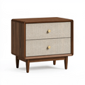 Nachttisch 60 x 40 x 60 cm in Walnussbraun mit Textilschubladen im Mid-Century-Stil
