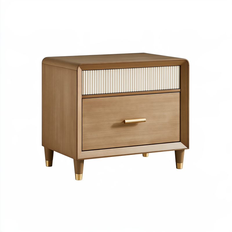 Nachttisch 50 x 40 x 55 cm Holz Braun mit 2 Schubladen geriffelter Glasfront