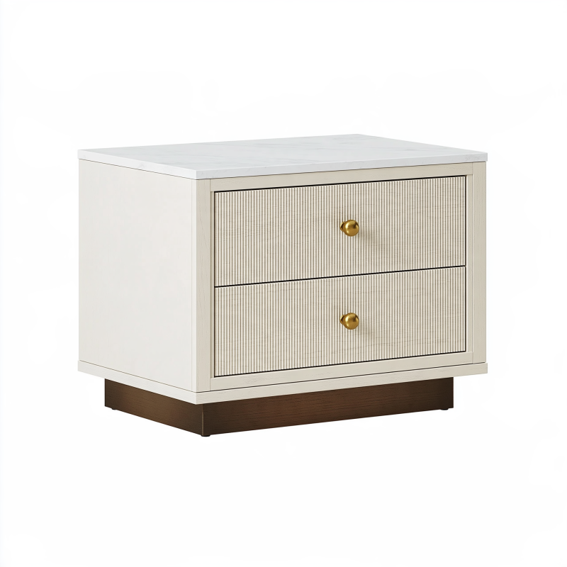 Nachttisch 70 x 45 x 60 cm in Cremeweiß und Dunkelbraun mit 2 Schubladen geriffelter Front