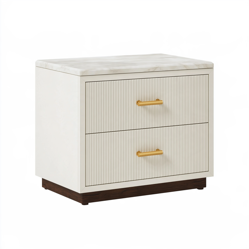 Nachtkommode 60 x 45 x 55 cm Creme Holzwerkstoff mit 2 Schubladen Modern